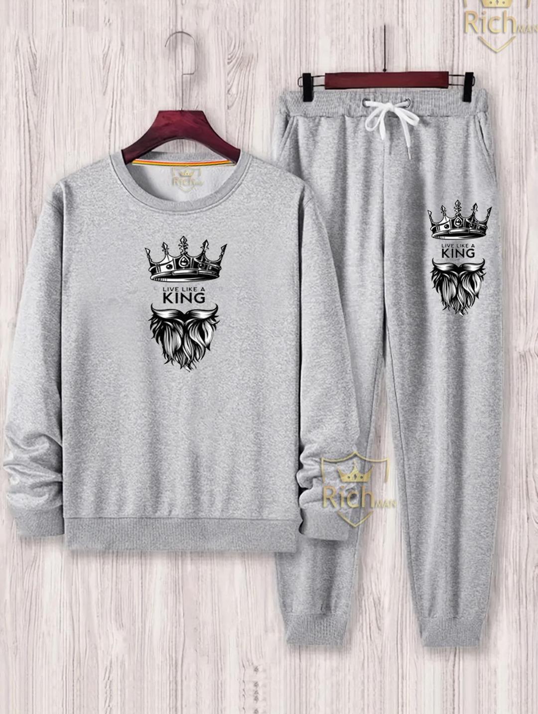 2 Pcs Men Fleece King Sweatshirt Tracksuit
