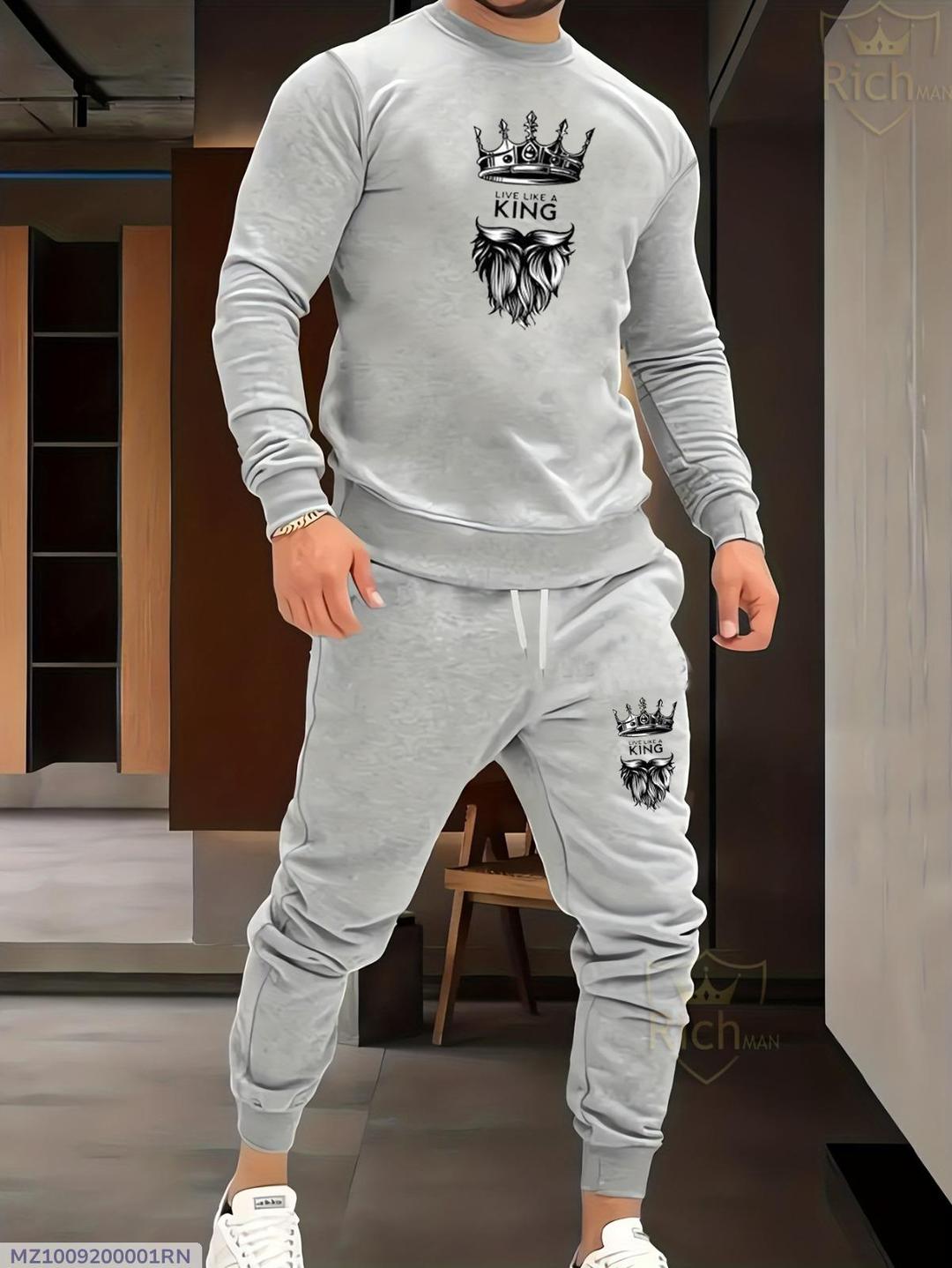 2 Pcs Men Fleece King Sweatshirt Tracksuit