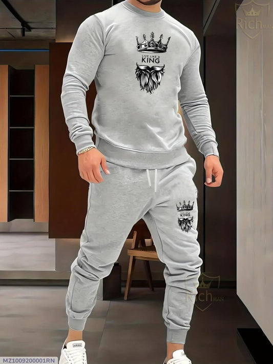 2 Pcs Men Fleece King Sweatshirt Tracksuit